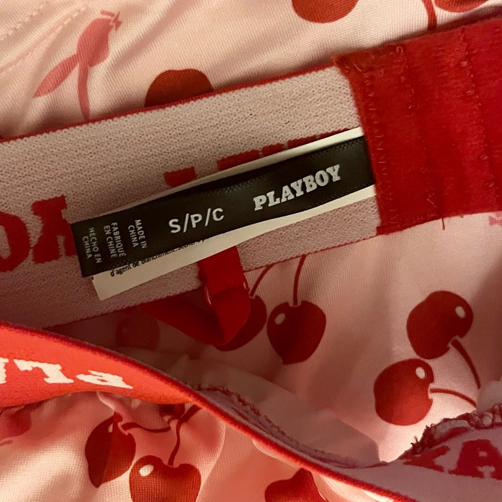 Playboy Bralette & Boyshort Set | Pink Cherry Print | Logo Elastic | Sz S - NWT - Picture 3 of 4
